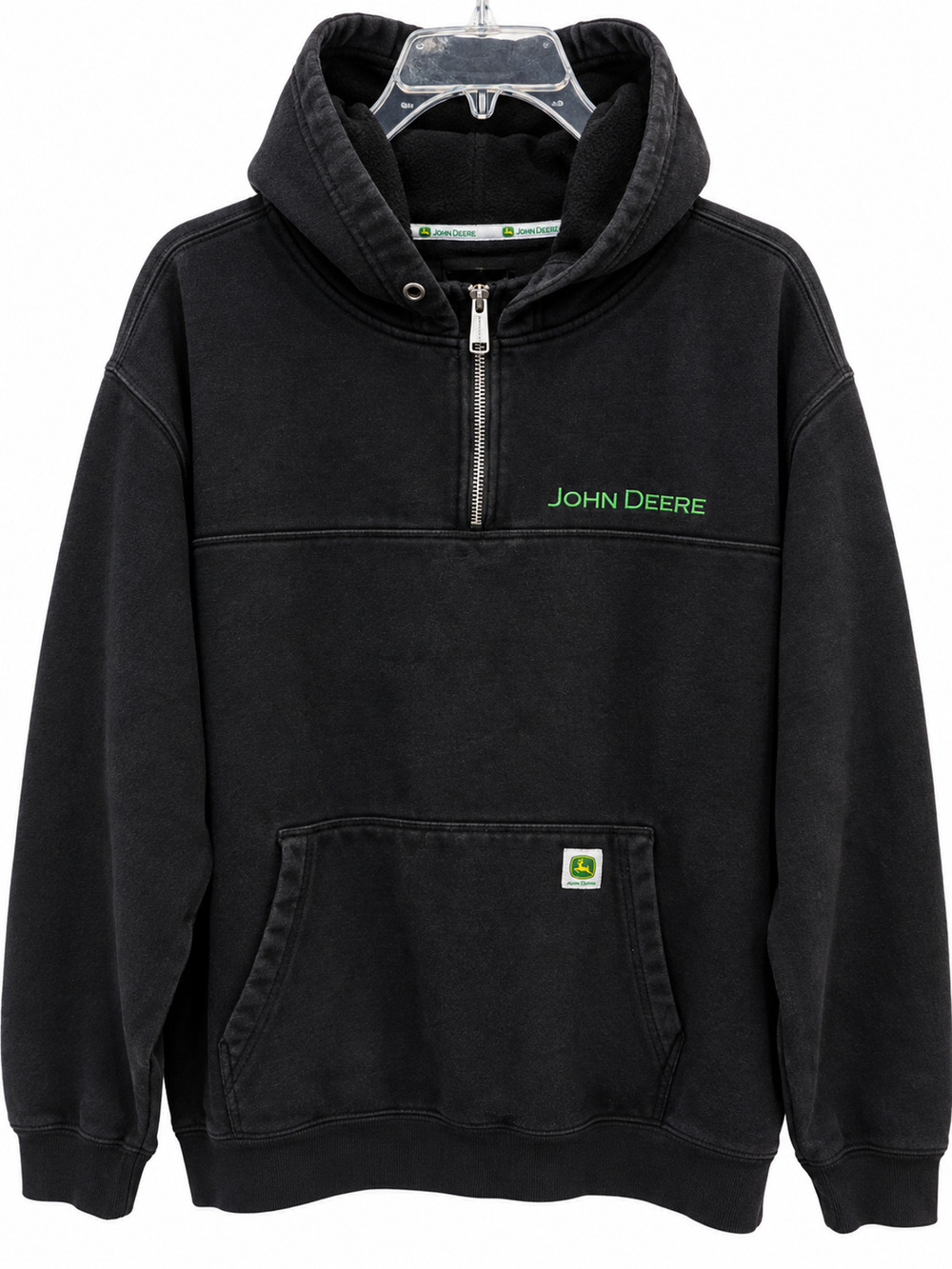 John Deere 1/4 Zip Hoodie Mens XXL Black Cotton Blend Embroidered Logo Workwear